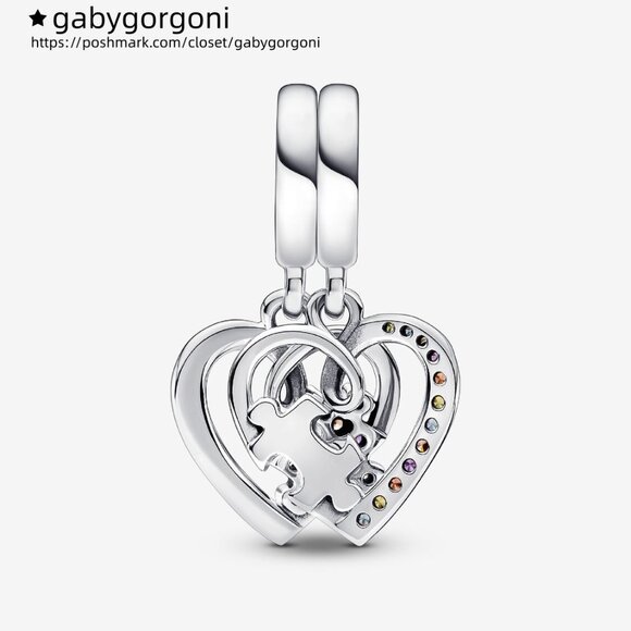 Pandora Puzzle Piece Hearts Splittable Friendship Dangle Charm - Picture 4 of 6